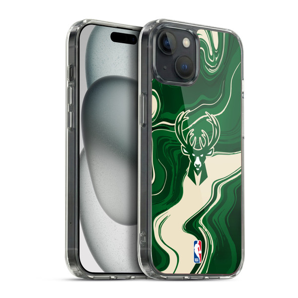 NBA Milwaukee Bucks Marble Agates Soft Gel Case for Apple iPhone 15 Plus & MagSafe