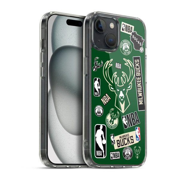 NBA Milwaukee Bucks Sticker Collage Soft Gel Case for Apple iPhone 15 Plus & MagSafe