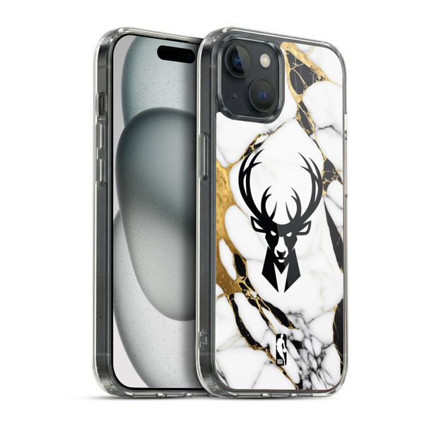 NBA Milwaukee Bucks White Marble Soft Gel Case for Apple iPhone 15 Plus & MagSafe