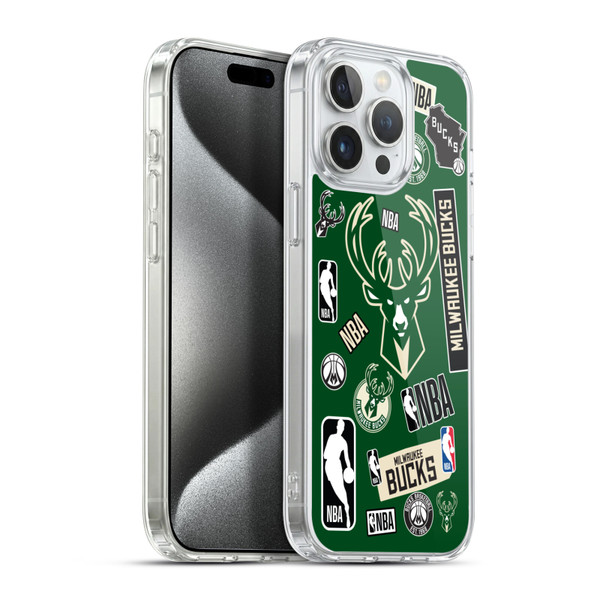 NBA Milwaukee Bucks Sticker Collage Soft Gel Case for Apple iPhone 15 Pro Max & MagSafe