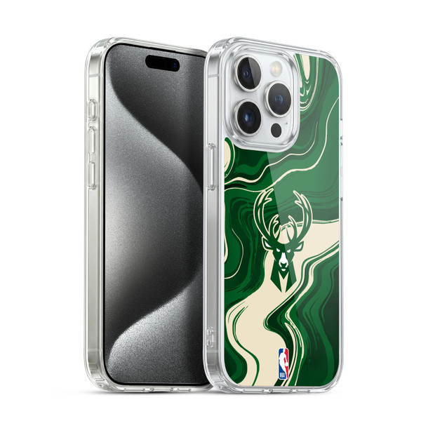 NBA Milwaukee Bucks Marble Agates Soft Gel Case for Apple iPhone 15 Pro & MagSafe