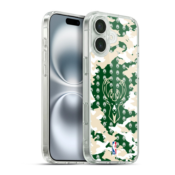 NBA Milwaukee Bucks Camouflage Soft Gel Case for Apple iPhone 16 Plus & MagSafe