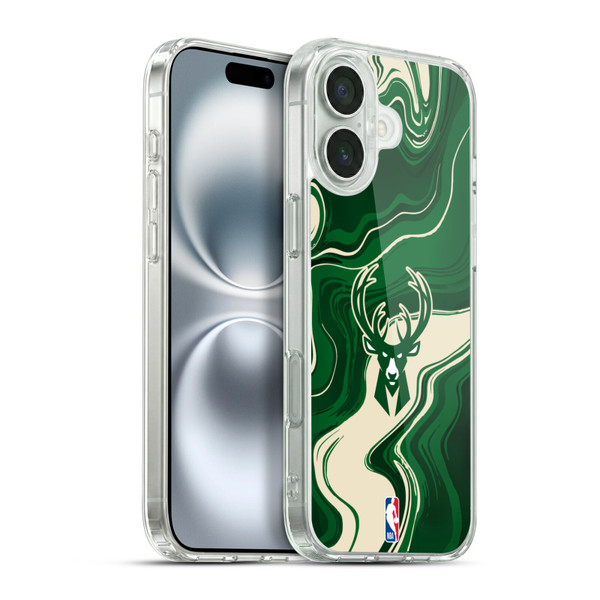 NBA Milwaukee Bucks Marble Agates Soft Gel Case for Apple iPhone 16 Plus & MagSafe