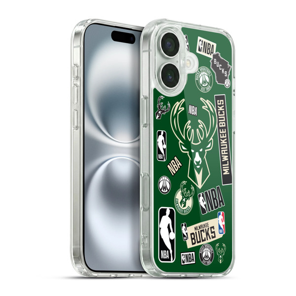 NBA Milwaukee Bucks Sticker Collage Soft Gel Case for Apple iPhone 16 Plus & MagSafe