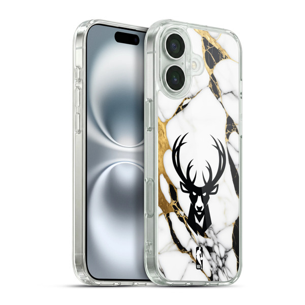 NBA Milwaukee Bucks White Marble Soft Gel Case for Apple iPhone 16 Plus & MagSafe