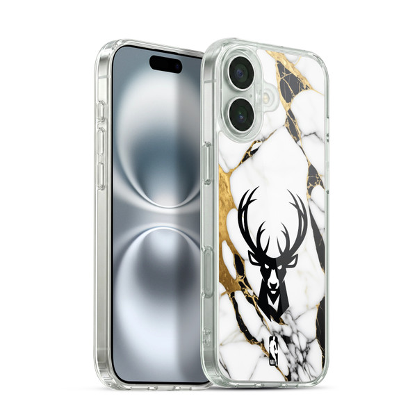 NBA Milwaukee Bucks White Marble Soft Gel Case for Apple iPhone 16 Plus & MagSafe