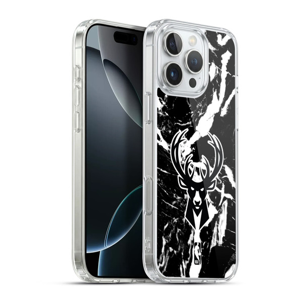 NBA Milwaukee Bucks Black Marble Soft Gel Case for Apple iPhone 16 Pro Max & MagSafe