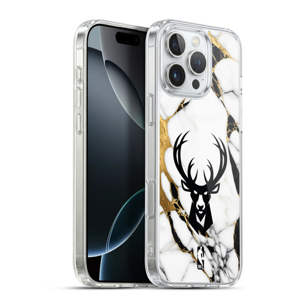 NBA Milwaukee Bucks White Marble Soft Gel Case for Apple iPhone 16 Pro Max & MagSafe