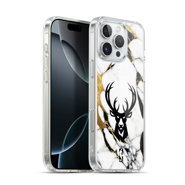 NBA Milwaukee Bucks White Marble Soft Gel Case for Apple iPhone 16 Pro Max & MagSafe