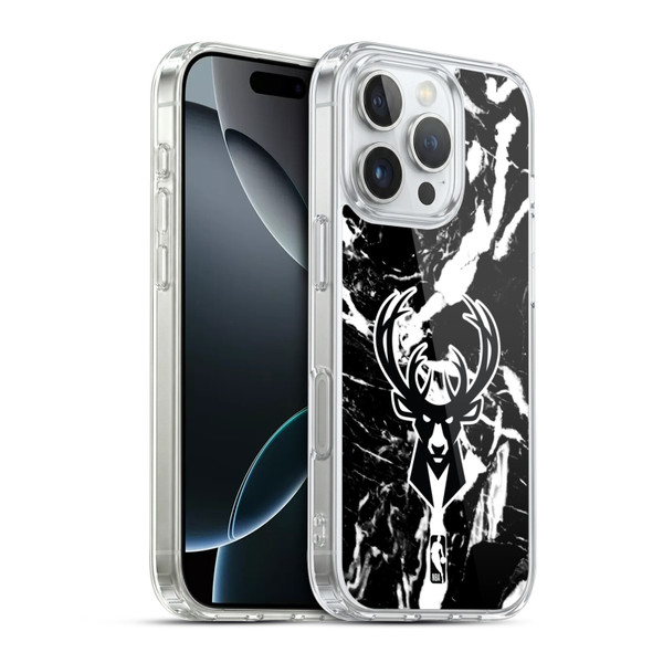 NBA Milwaukee Bucks Black Marble Soft Gel Case for Apple iPhone 16 Pro & MagSafe