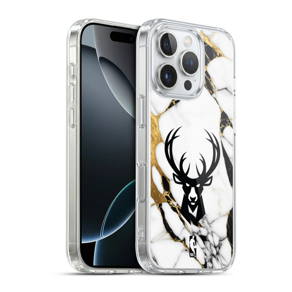 NBA Milwaukee Bucks White Marble Soft Gel Case for Apple iPhone 16 Pro & MagSafe