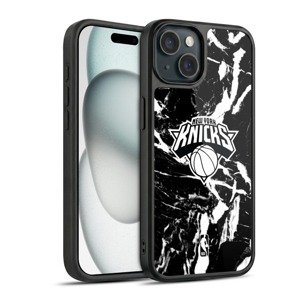 NBA New York Knicks Black Marble Gel Armour Case For Apple iPhone 15
