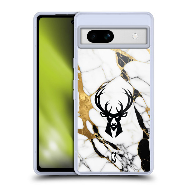 NBA Milwaukee Bucks White Marble Soft Gel Case for Google Pixel 7a