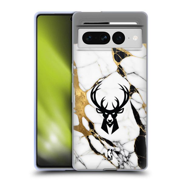 NBA Milwaukee Bucks White Marble Soft Gel Case for Google Pixel 7 Pro