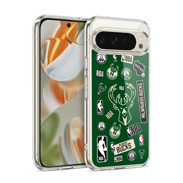 NBA Milwaukee Bucks Sticker Collage Soft Gel Case for Google Pixel 9 / Pixel 9 Pro