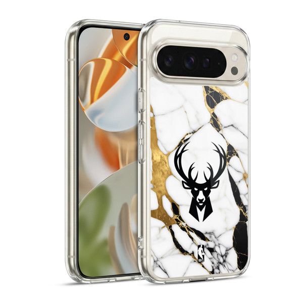 NBA Milwaukee Bucks White Marble Soft Gel Case for Google Pixel 9 / Pixel 9 Pro