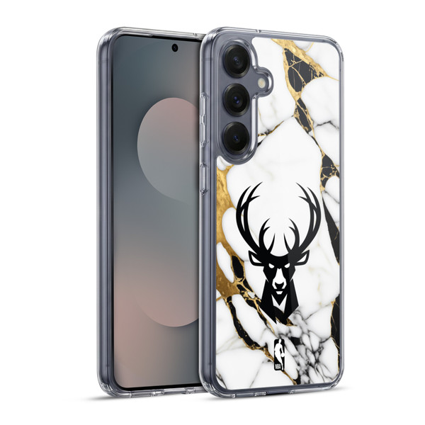 NBA Milwaukee Bucks White Marble Soft Gel Case for Samsung Galaxy S25+ & MagSafe