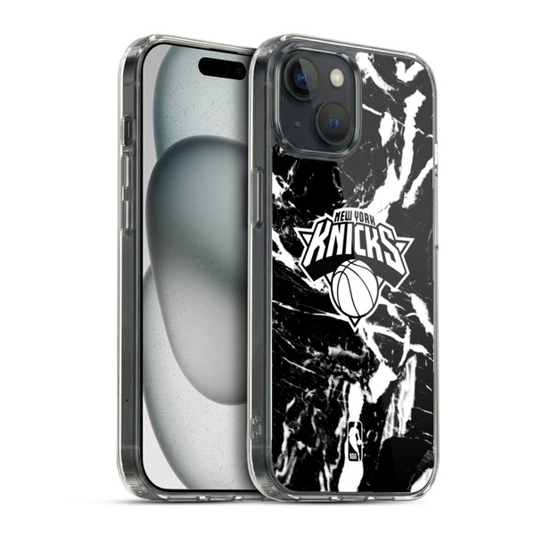 NBA New York Knicks Black Marble Soft Gel Case for Apple iPhone 15 & MagSafe