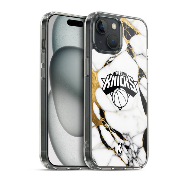 NBA New York Knicks White Marble Soft Gel Case for Apple iPhone 15 & MagSafe