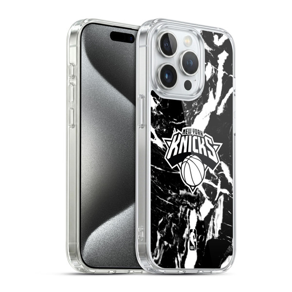 NBA New York Knicks Black Marble Soft Gel Case for Apple iPhone 15 Pro & MagSafe