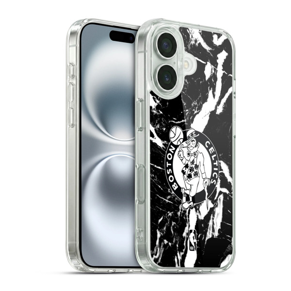 NBA Boston Celtics Black Marble Soft Gel Case for Apple iPhone 16 & MagSafe