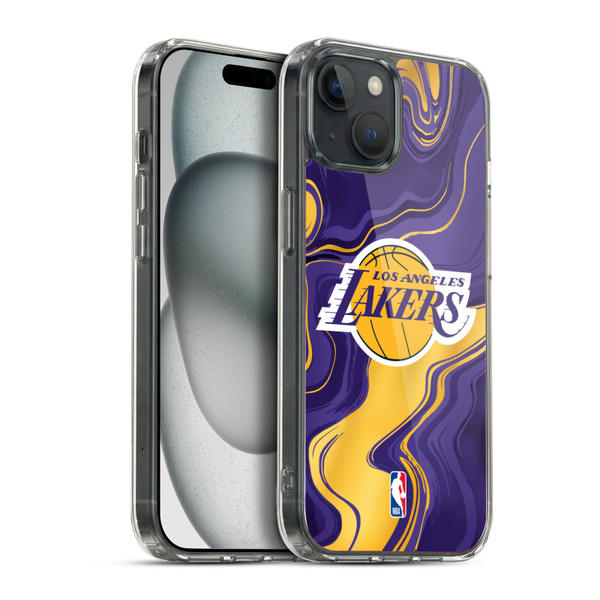 NBA Los Angeles Lakers Marble Agates Soft Gel Case for Apple iPhone 15 Plus & MagSafe