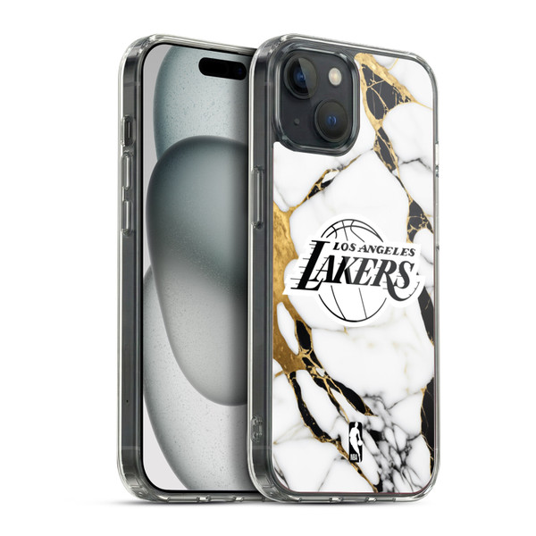 NBA Los Angeles Lakers White Marble Soft Gel Case for Apple iPhone 15 Plus & MagSafe