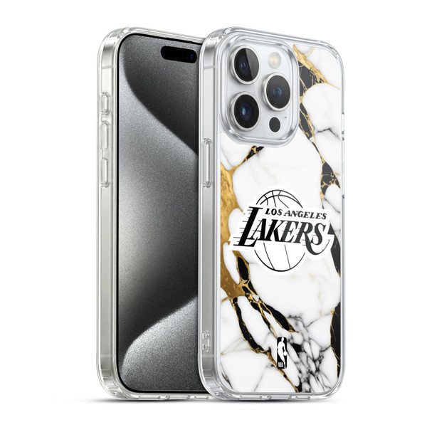 NBA Los Angeles Lakers White Marble Soft Gel Case for Apple iPhone 15 Pro & MagSafe