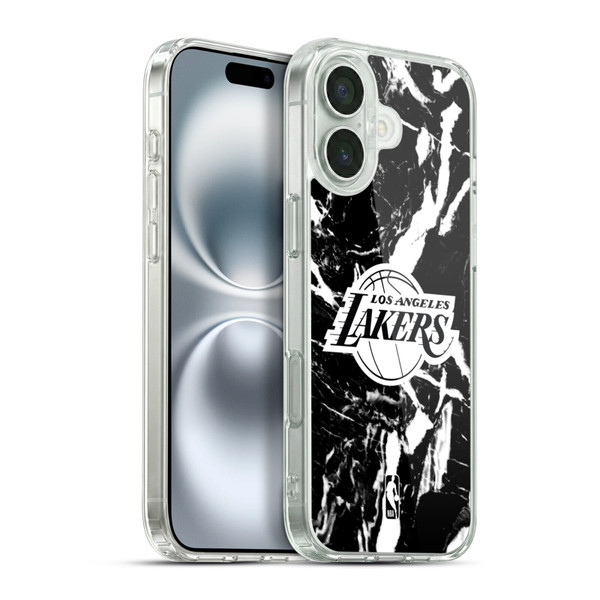 NBA Los Angeles Lakers Black Marble Soft Gel Case for Apple iPhone 16 Plus & MagSafe