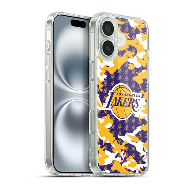 NBA Los Angeles Lakers Camouflage Soft Gel Case for Apple iPhone 16 Plus & MagSafe