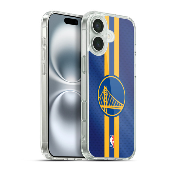 NBA Golden State Warriors Stripes Soft Gel Case for Apple iPhone 16 Plus & MagSafe