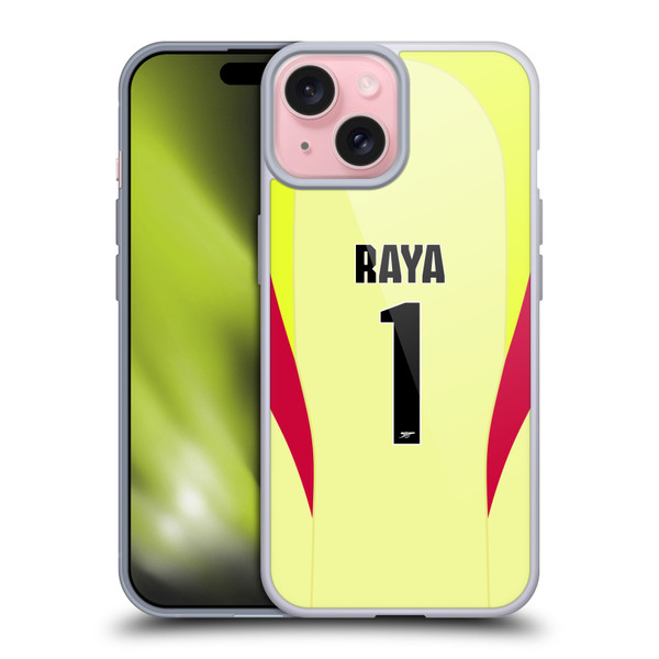 Arsenal FC 2025/26 Players Home Kit 1st Group David Raya Soft Gel Case for Apple iPhone 15
