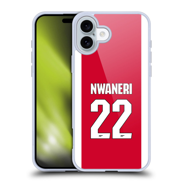 Arsenal FC 2025/26 Players Home Kit 2nd Group Ethan Nwaneri Soft Gel Case for Apple iPhone 16 Plus