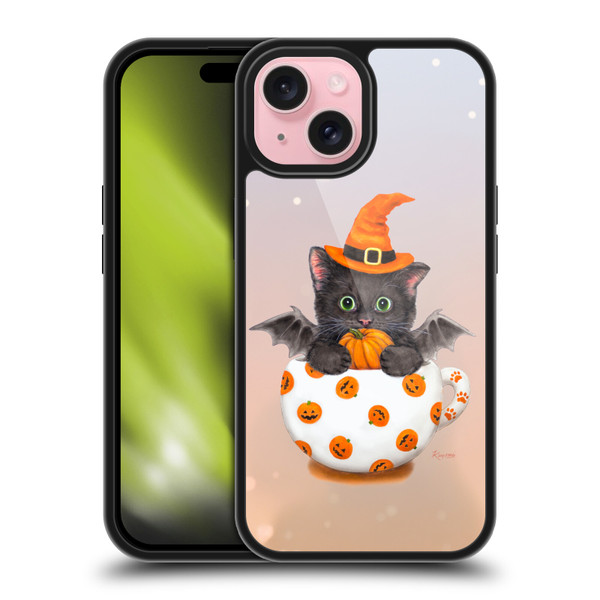 Kayomi Harai Graphic Art Halloween Kitten In Teacup Gel Armour Case For Apple iPhone 15