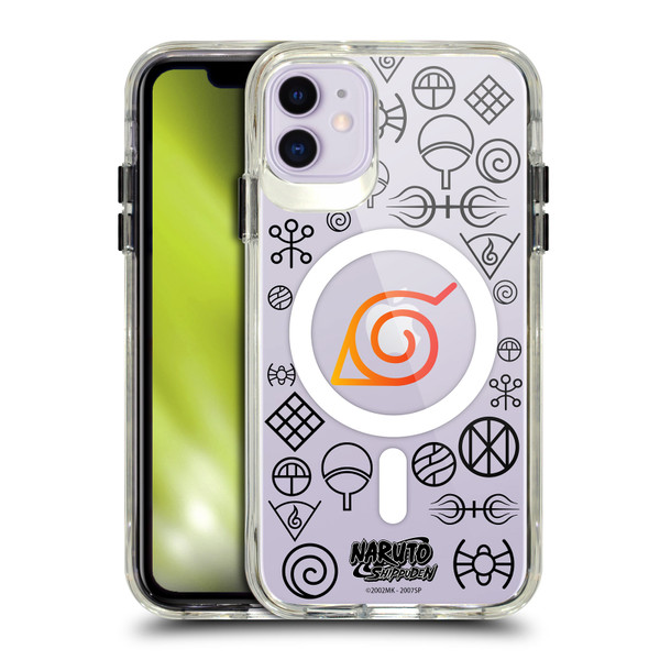 Naruto Shippuden Characters & Icons Konoha Pattern SHOCKPROOF BUMPER CASE COMPATIBLE WITH Apple iPhone 11 & MAGSAFE