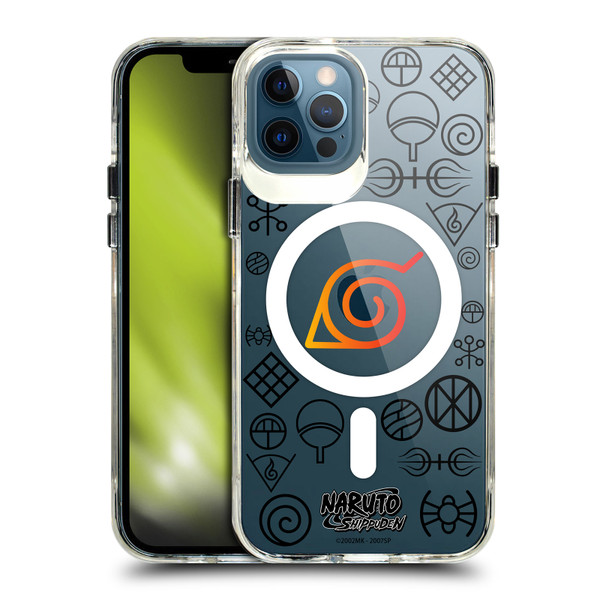 Naruto Shippuden Characters & Icons Konoha Pattern SHOCKPROOF BUMPER CASE COMPATIBLE WITH Apple iPhone 12 / iPhone 12 Pro & MAGSAFE