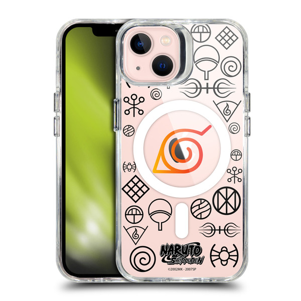 Naruto Shippuden Characters & Icons Konoha Pattern SHOCKPROOF BUMPER CASE COMPATIBLE WITH Apple iPhone 13 & MAGSAFE