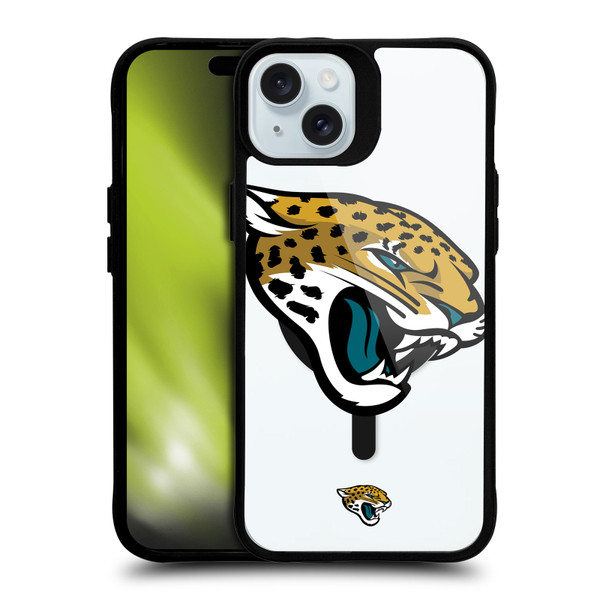 NFL Jacksonville Jaguars Oversized BLACK SHOCKPROOF BUMPER CASE COMPATIBLE WITH Apple iPhone 15 Plus & MAGSAFE