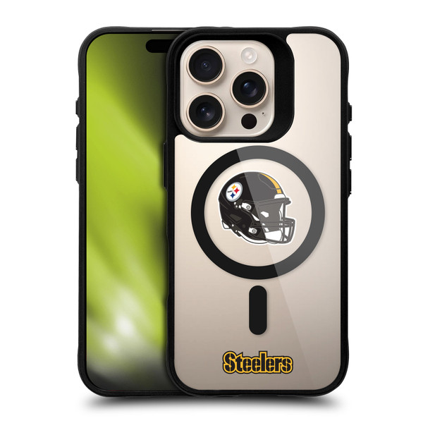NFL Pittsburgh Steelers Helmet Logotype BLACK SHOCKPROOF BUMPER CASE COMPATIBLE WITH Apple iPhone 16 Pro & MAGSAFE