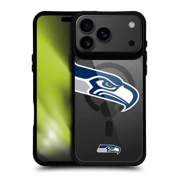 NFL Seattle Seahawks Oversized BLACK SHOCKPROOF BUMPER CASE COMPATIBLE WITH Apple iPhone 17 Pro Max & MAGSAFE