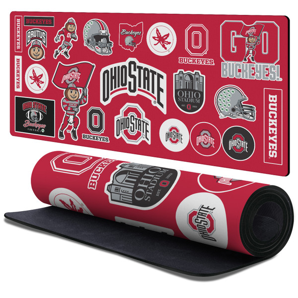 Ohio State University Graphics Sticker Collage Gaming Office Desk PC Keyboard Mouse Mat Pad 37.4 x 15.75 x 0.16 inches (900 x 400 mm) - XL