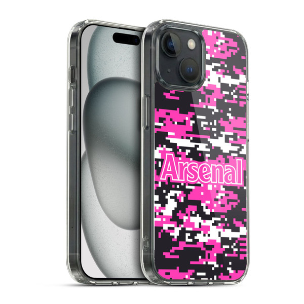 Arsenal FC Crest Patterns Pink Digital Camouflage Soft Gel Case for Apple iPhone 15 & MagSafe