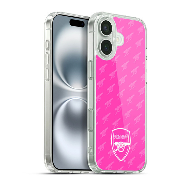 Arsenal FC Crest Patterns Pink Soft Gel Case for Apple iPhone 16 Plus & MagSafe