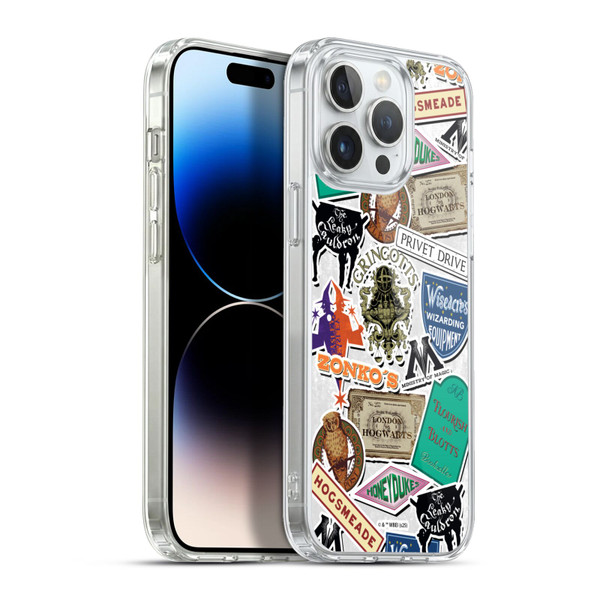 Harry Potter Locations Typography Logo Collage Soft Gel Case for Apple iPhone 13 Pro Max & MagSafe