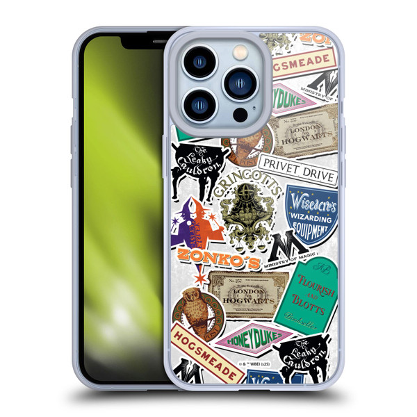 Harry Potter Locations Typography Logo Collage Soft Gel Case for Apple iPhone 13 Pro & MagSafe