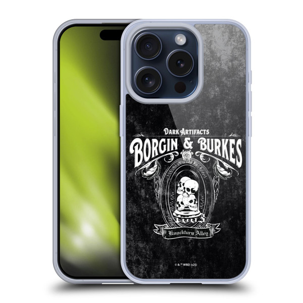 Harry Potter Locations Typography Borgin & Burkes Soft Gel Case for Apple iPhone 15 Pro