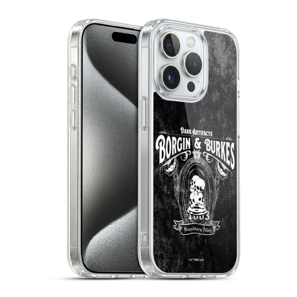 Harry Potter Locations Typography Borgin & Burkes Soft Gel Case for Apple iPhone 15 Pro & MagSafe