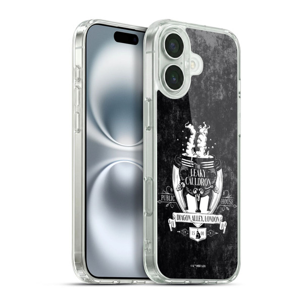 Harry Potter Locations Typography The Leaky Cauldron Soft Gel Case for Apple iPhone 16 Plus & MagSafe