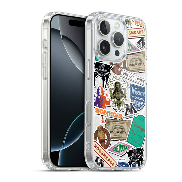 Harry Potter Locations Typography Logo Collage Soft Gel Case for Apple iPhone 16 Pro & MagSafe