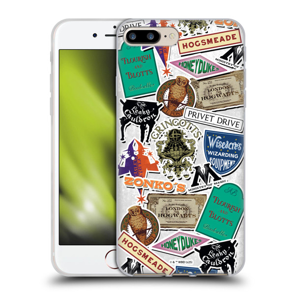 Harry Potter Locations Typography Logo Collage Soft Gel Case for Apple iPhone 7 Plus / iPhone 8 Plus & MagSafe